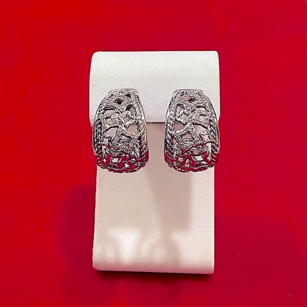 RARE David Yurman Quatrefoil 18k gold & Sterling Silver 925 Diamond Earrings